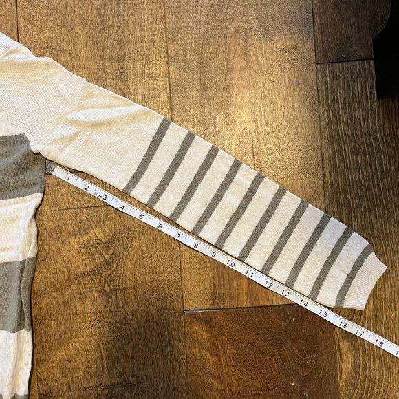 Wilfred Free Cotton Wool Sweater w/ Olive Green Stripes & Shoulder Buttons - Picture 8 of 13